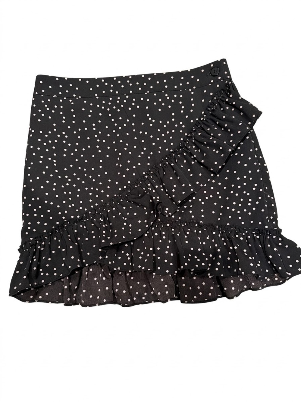 Zaful Black and White Polka Dot Ruffle Mini Skirt